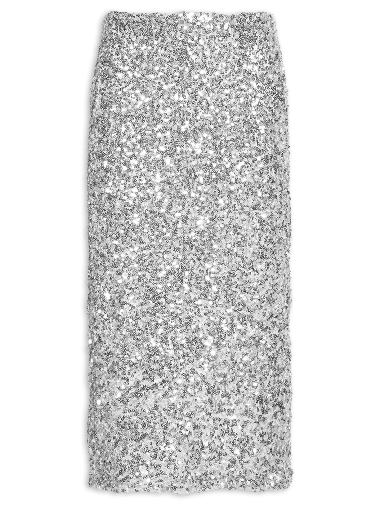 Saia Midi Feminina em Paete Prateado Market 33