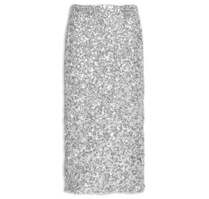 Saia Midi Feminina em Paete - Prateado