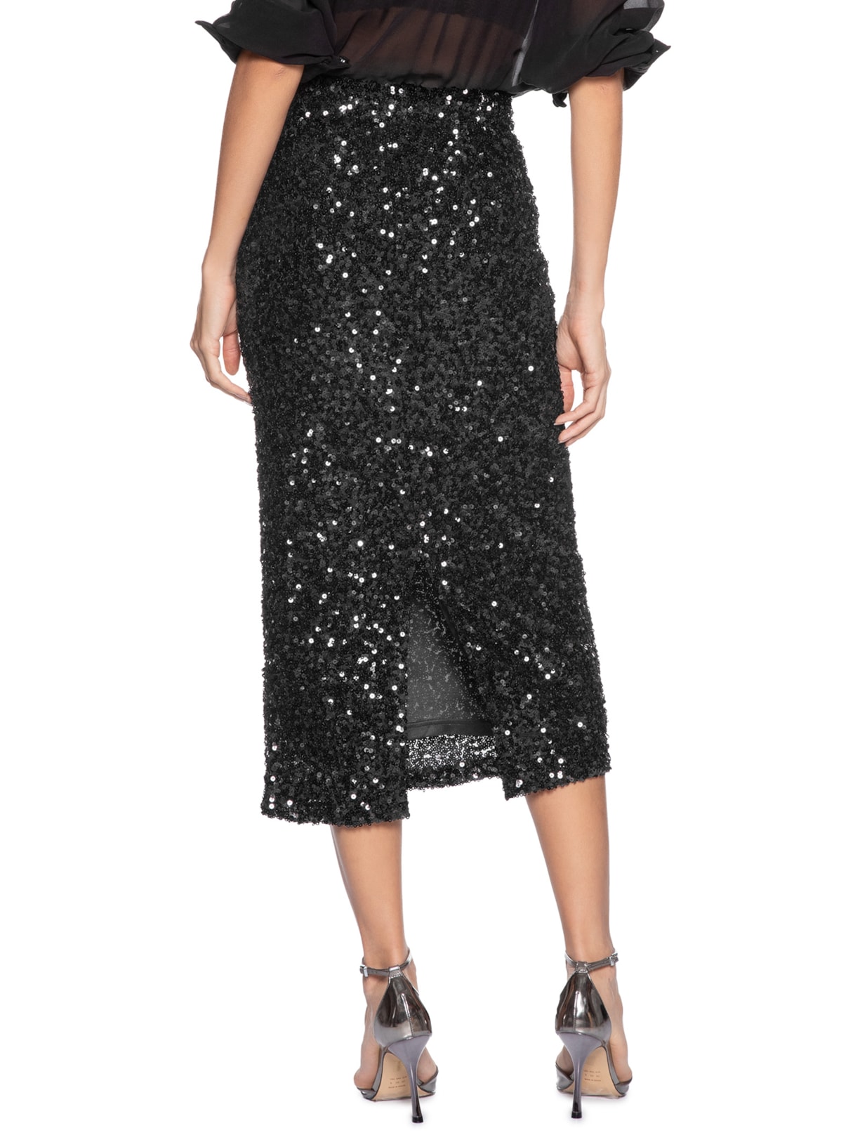 Saia Midi Feminina em Paete Preto Market 33