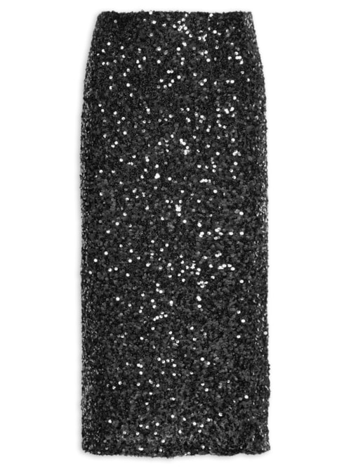 Saia Midi Feminina em Paete - Preto