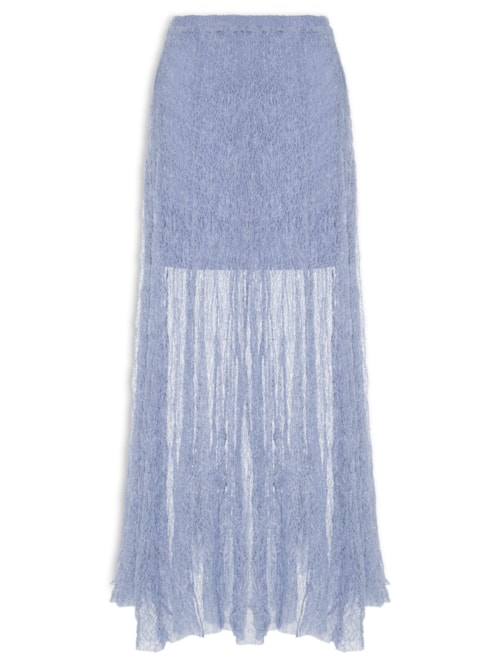Saia Midi Feminina Em Renda - Azul