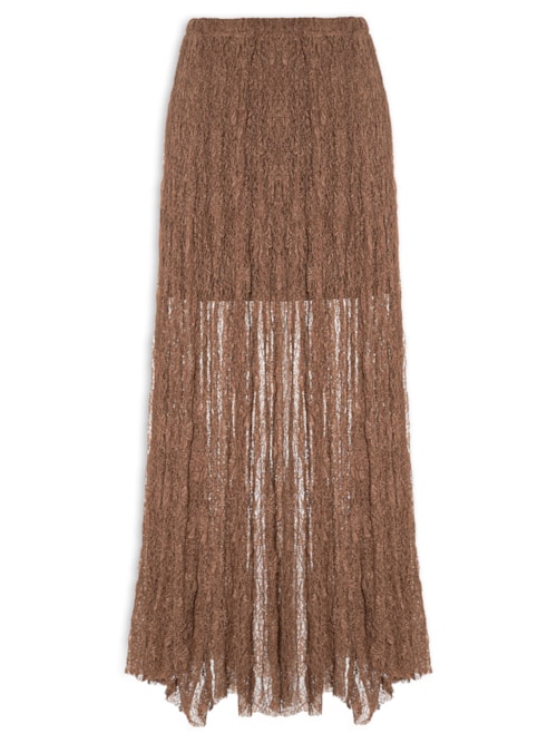 Saia Midi Feminina Em Renda - Marrom