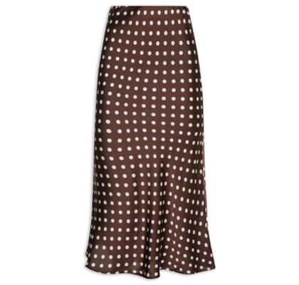 Saia Midi Feminina Em Renda - Marrom