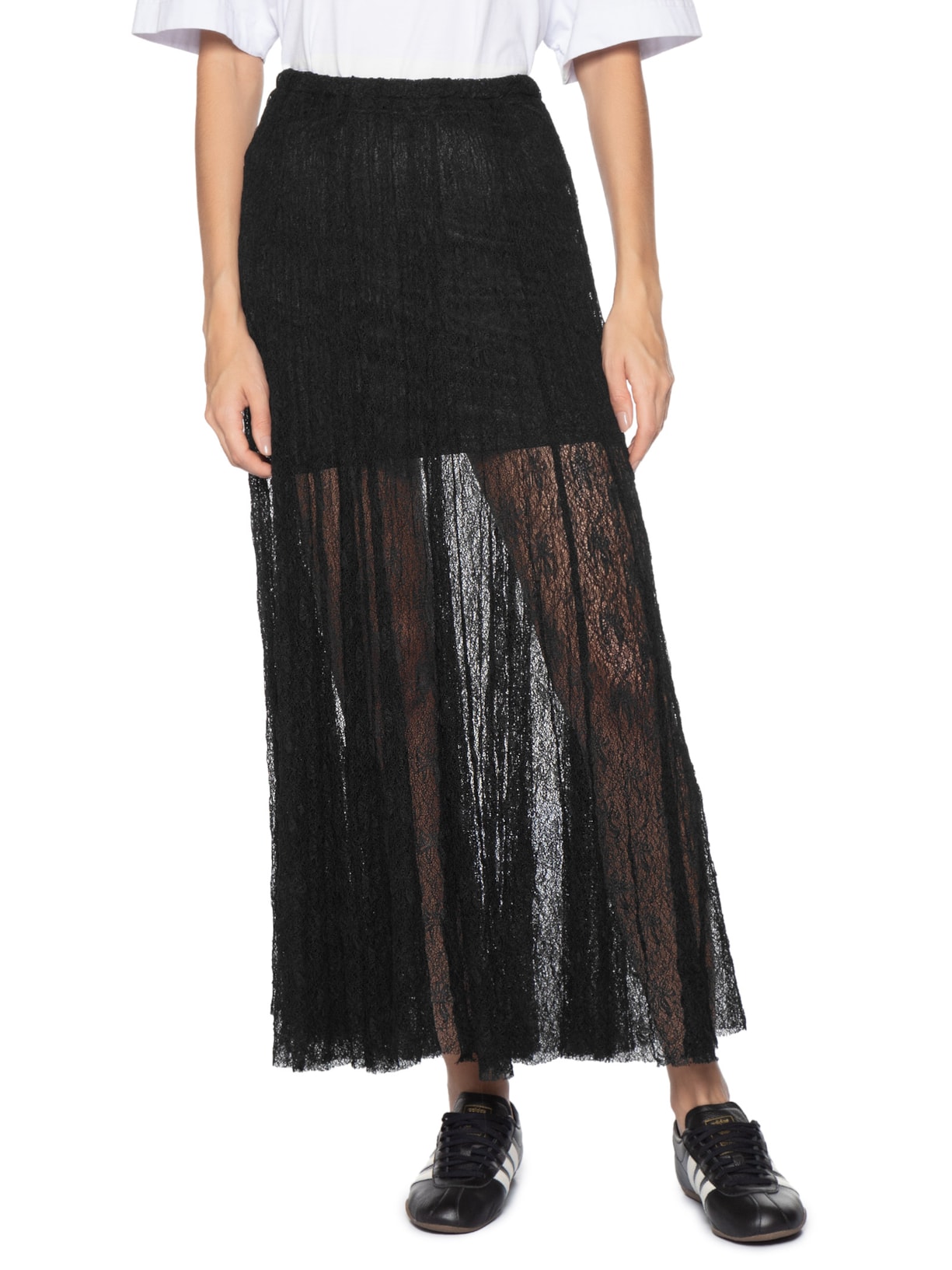 Saia Midi Feminina Em Renda Preto Market 33