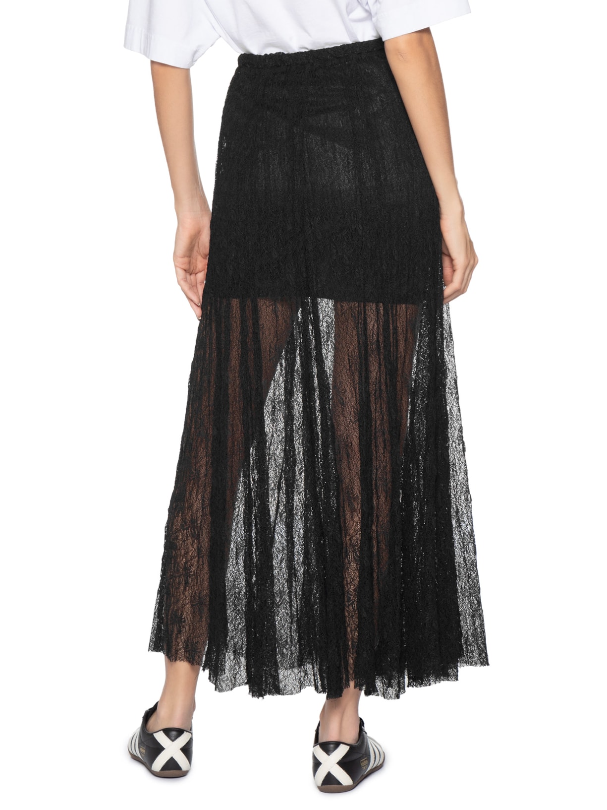 Saia Midi Feminina Em Renda Preto Market 33