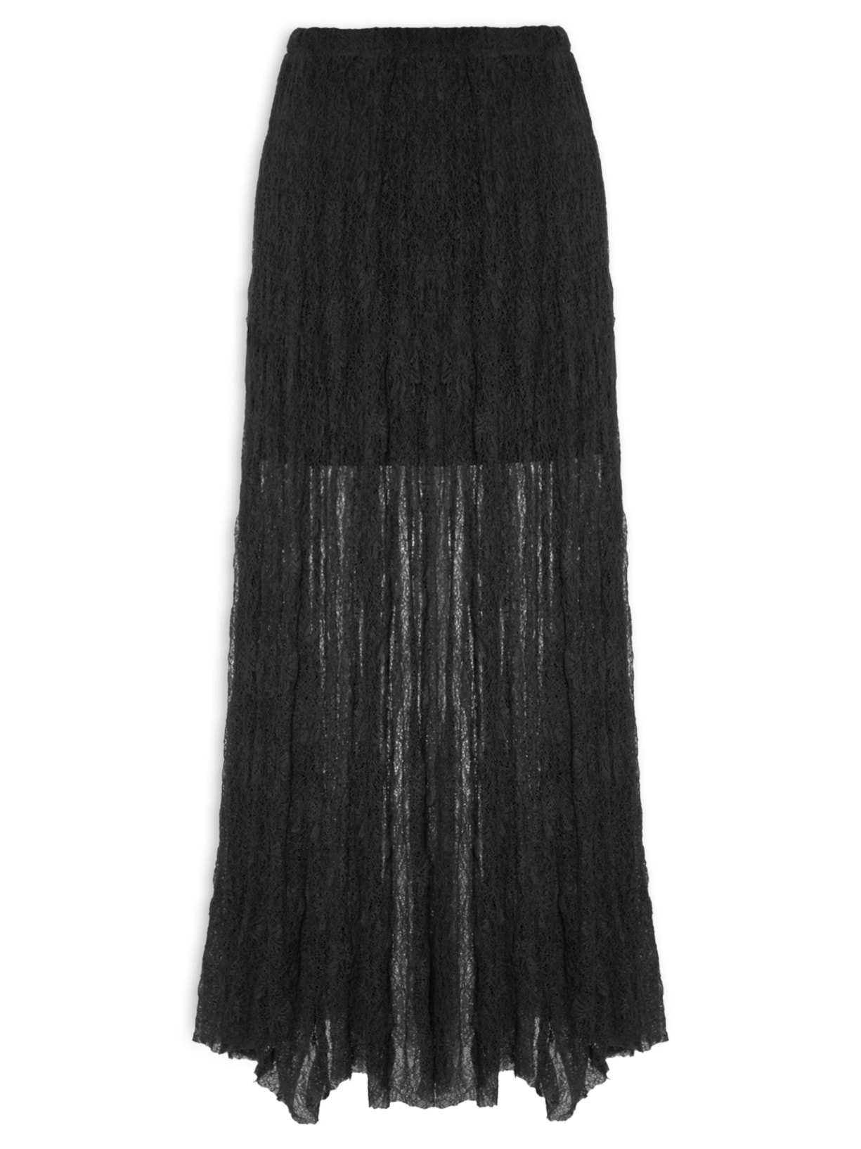 Saia Midi Feminina Em Renda - Preto