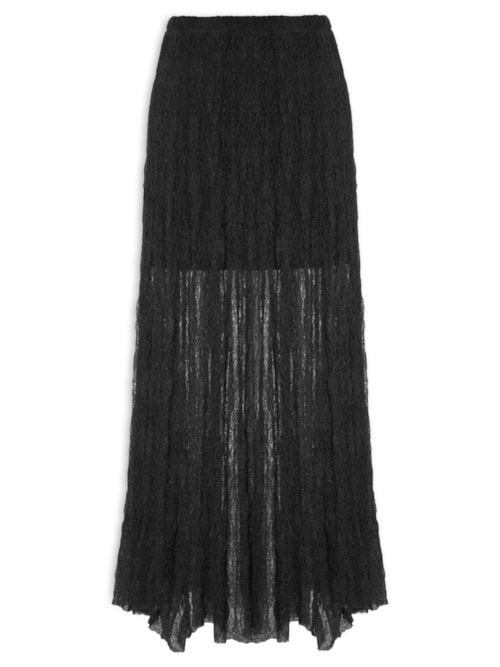 Saia Midi Feminina Em Renda - Preto