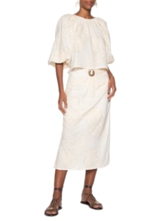 Saia Midi Fivela Bordado Magnolia - Off White by MARIA FILÓ