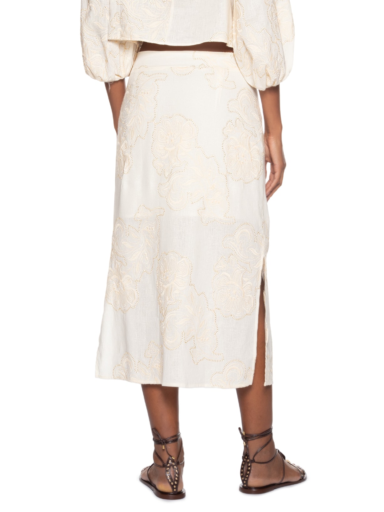 Saia Midi Fivela Bordado Magnolia - Off White by MARIA FILÓ