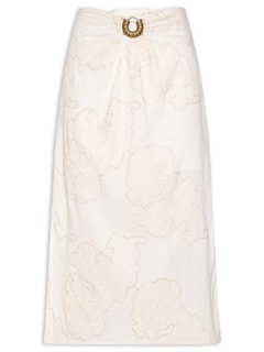 Saia Midi Fivela Bordado Magnolia - Off White by MARIA FILÓ
