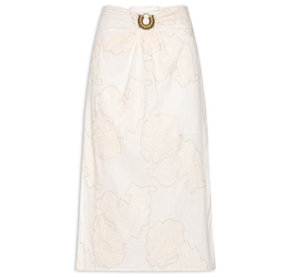 Saia Midi Fivela Bordado Magnolia - Off White