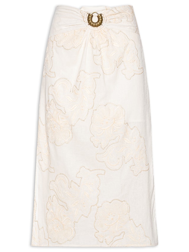 Saia Midi Fivela Bordado Magnolia - Off White by MARIA FILÓ