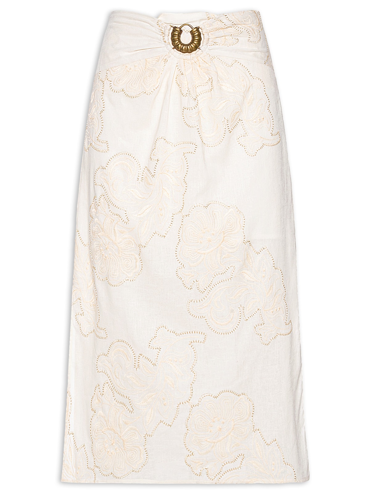 Saia Midi Fivela Bordado Magnolia - Off White by MARIA FILÓ