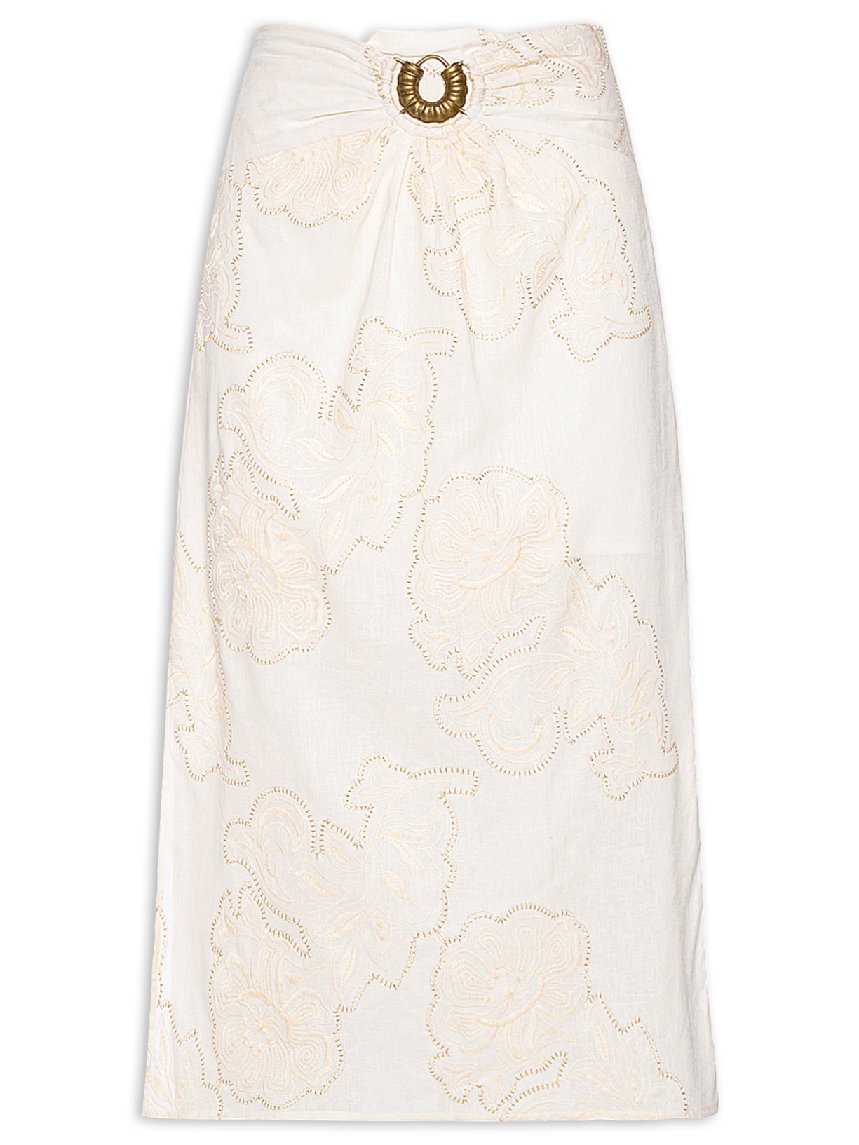 Saia Midi Fivela Bordado Magnolia - Off White