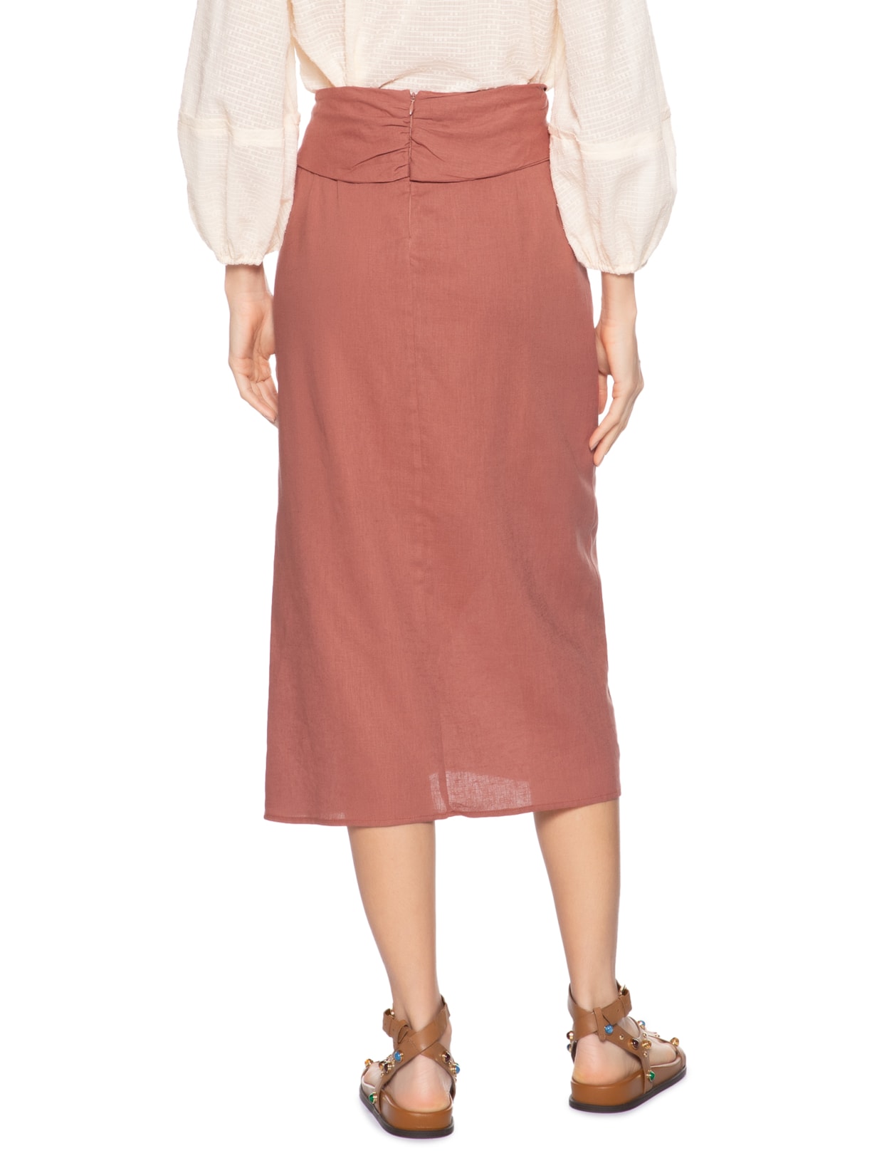 Saia Midi Fivelas Marrom Maria Filó