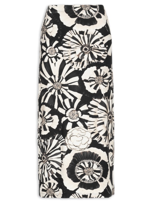Saia Midi Flora - Preto