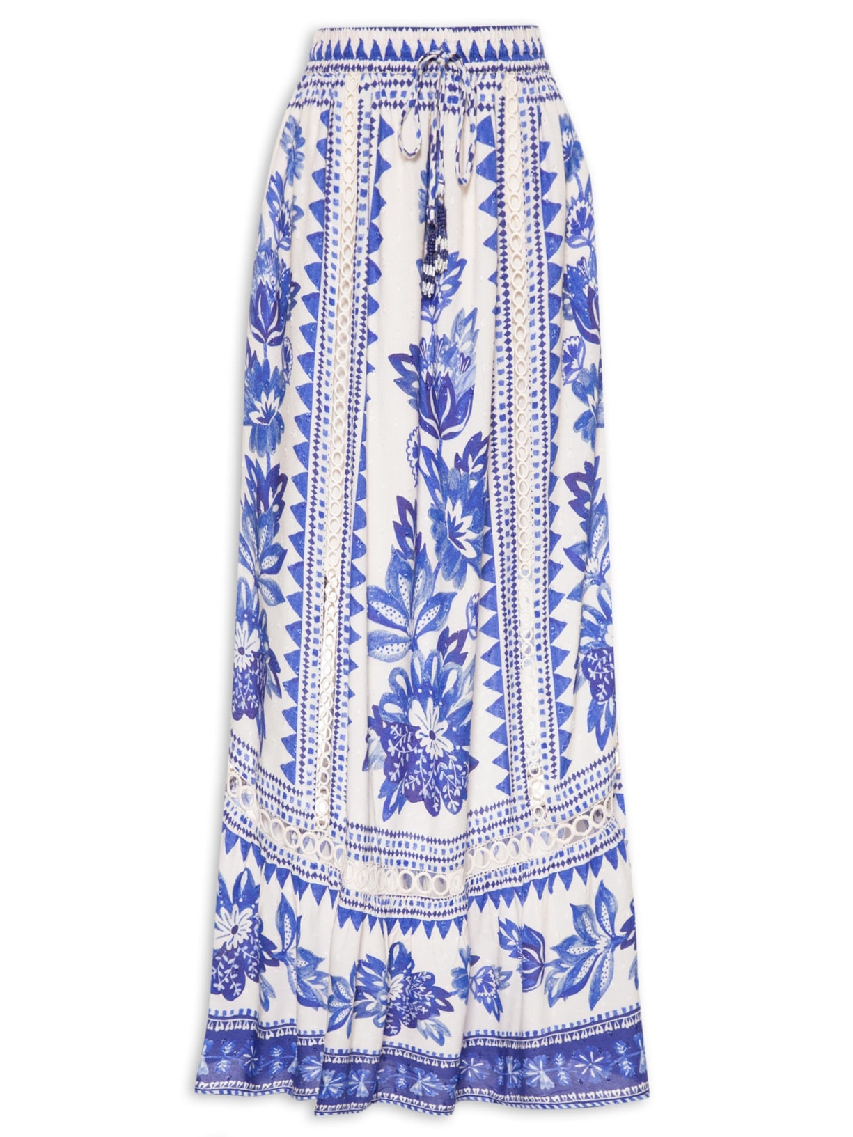 Saia Midi Floral Beleza - Branco