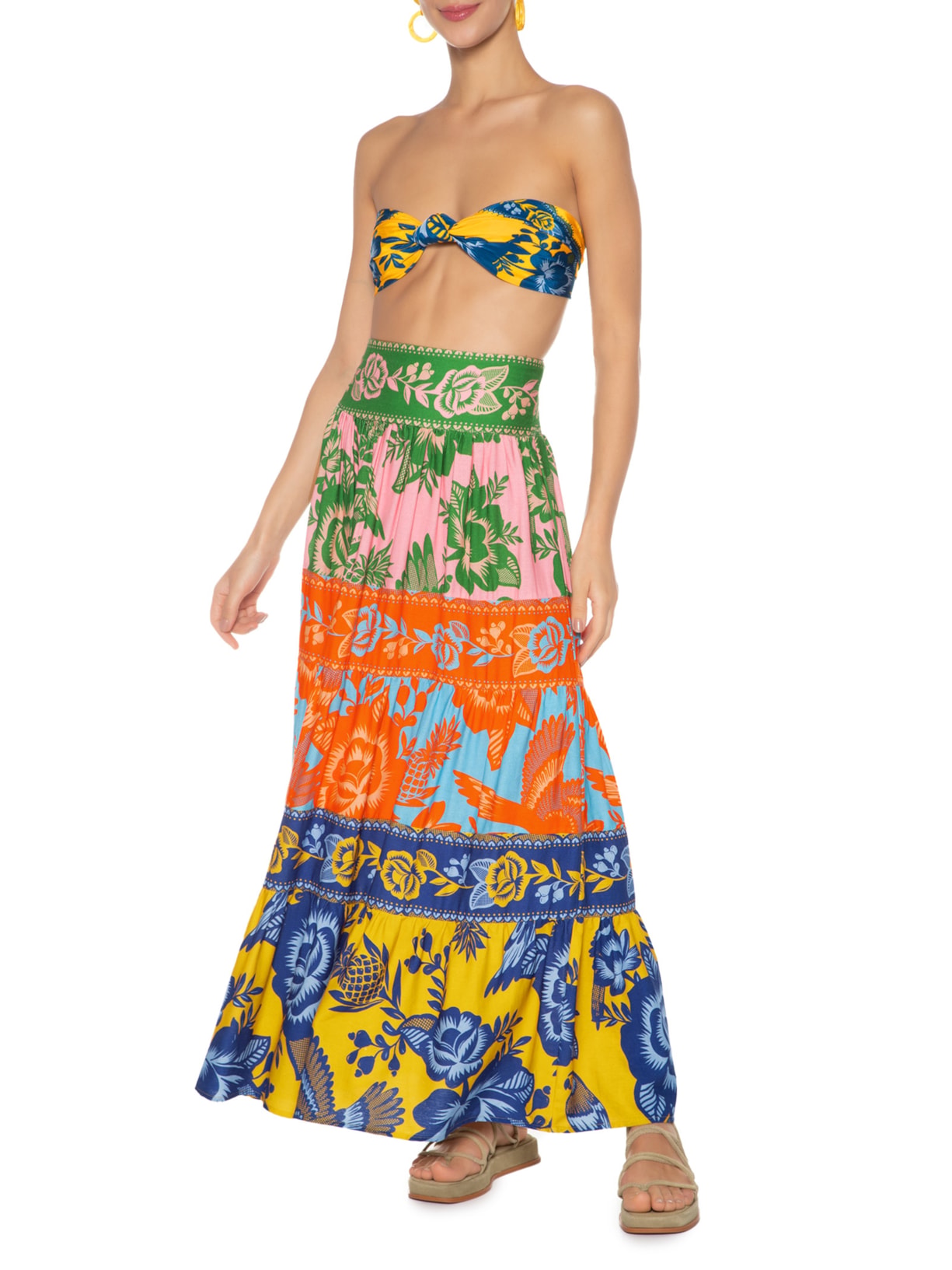 Saia Midi Floral De Renda Laranja Farm