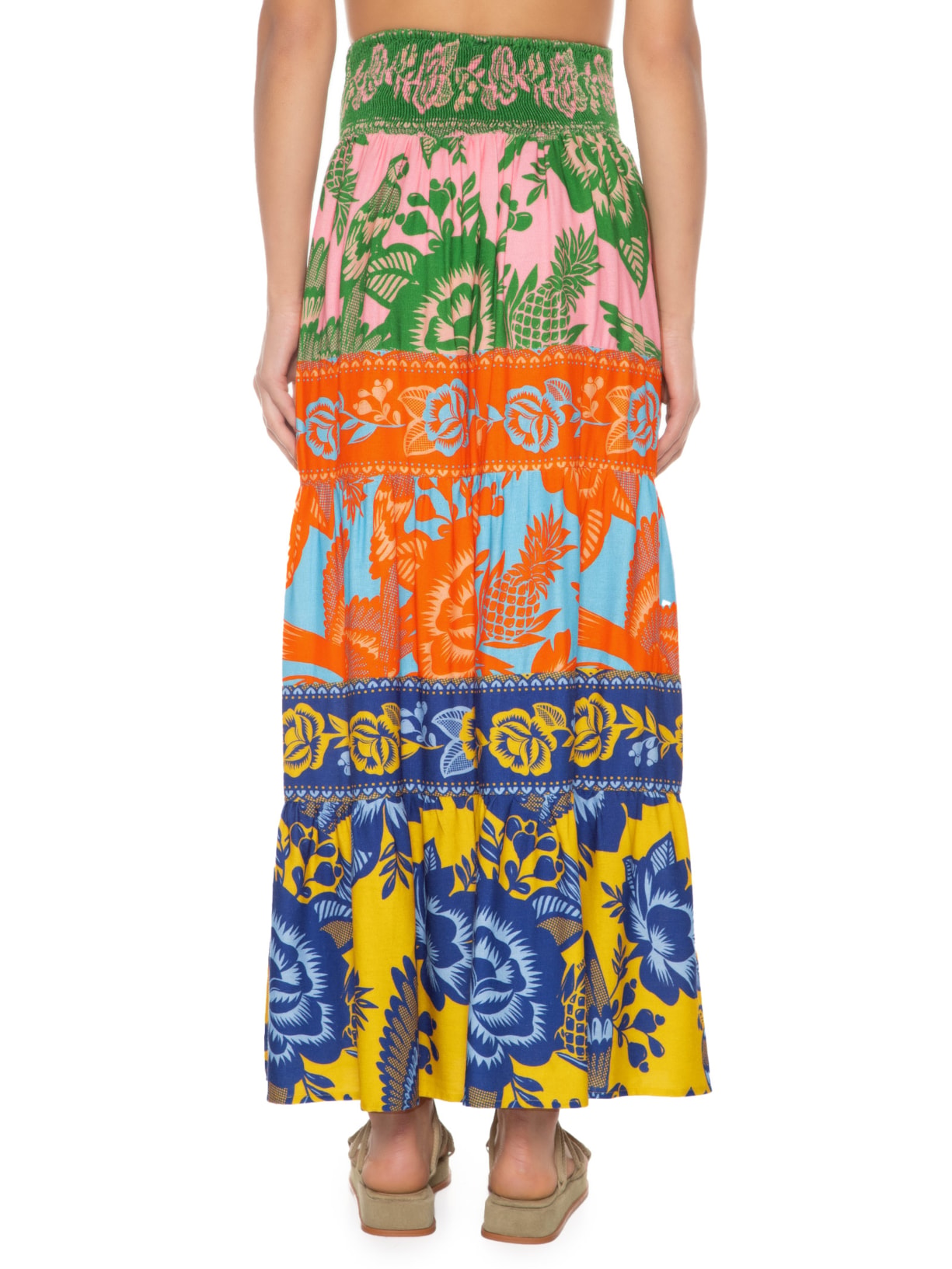 Saia Midi Floral De Renda Laranja Farm