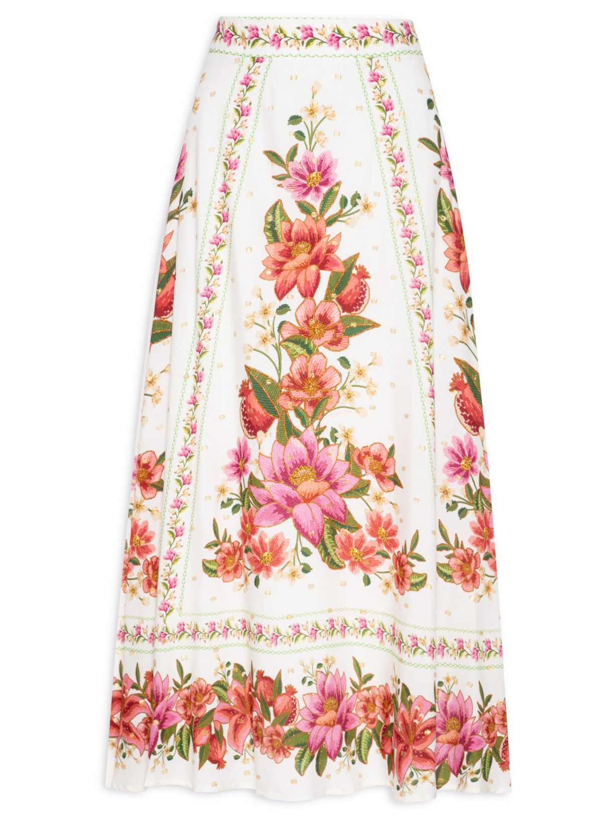 Saia Midi Floral De Verão - Rosa