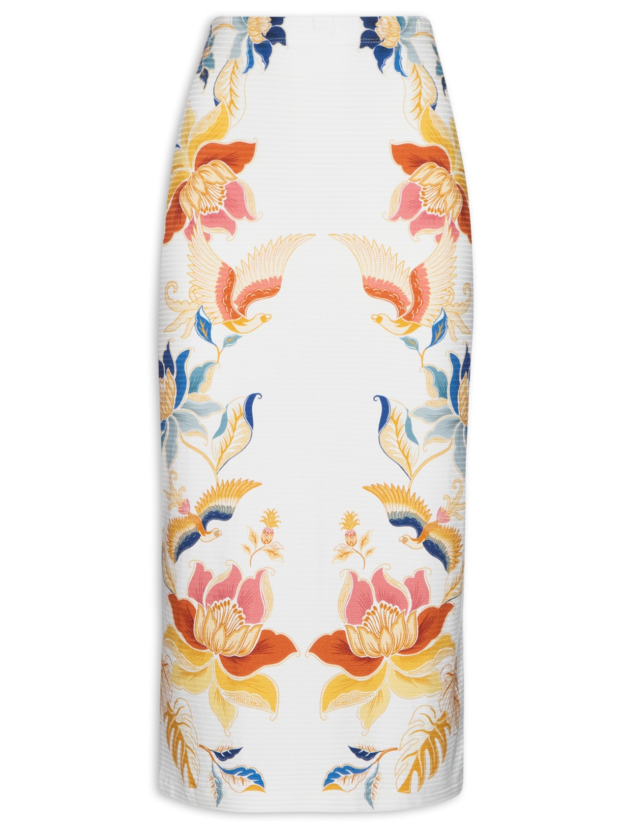 Saia Midi Floral Majestoso - Branco