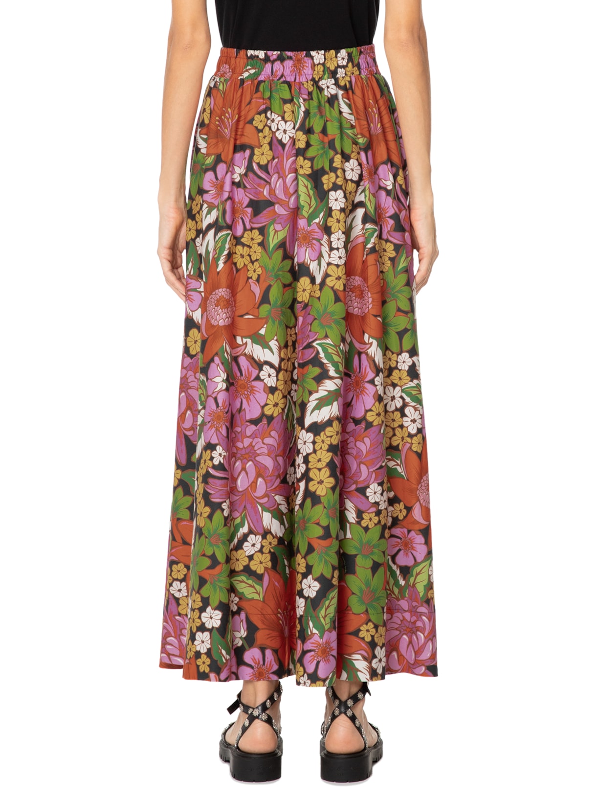 Saia Midi Floral Vivi Preto Farm