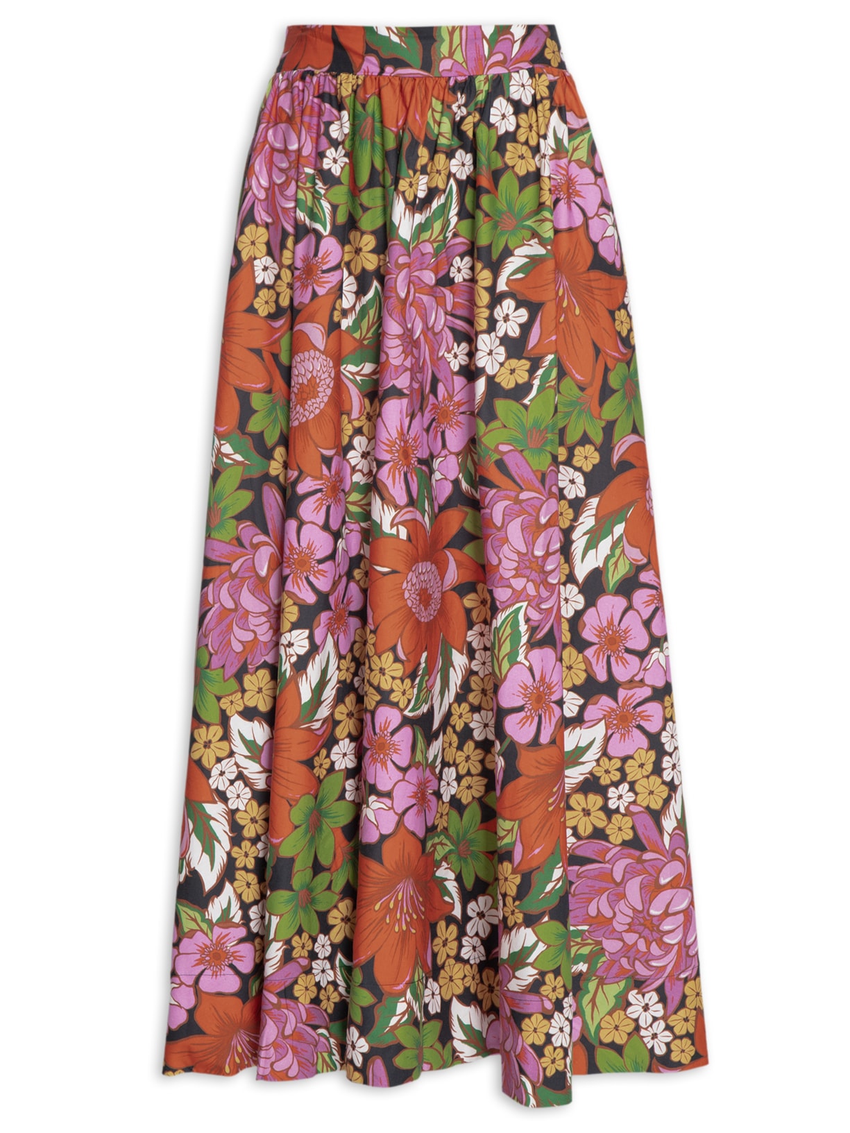 Saia Midi Floral Vivi Preto Farm