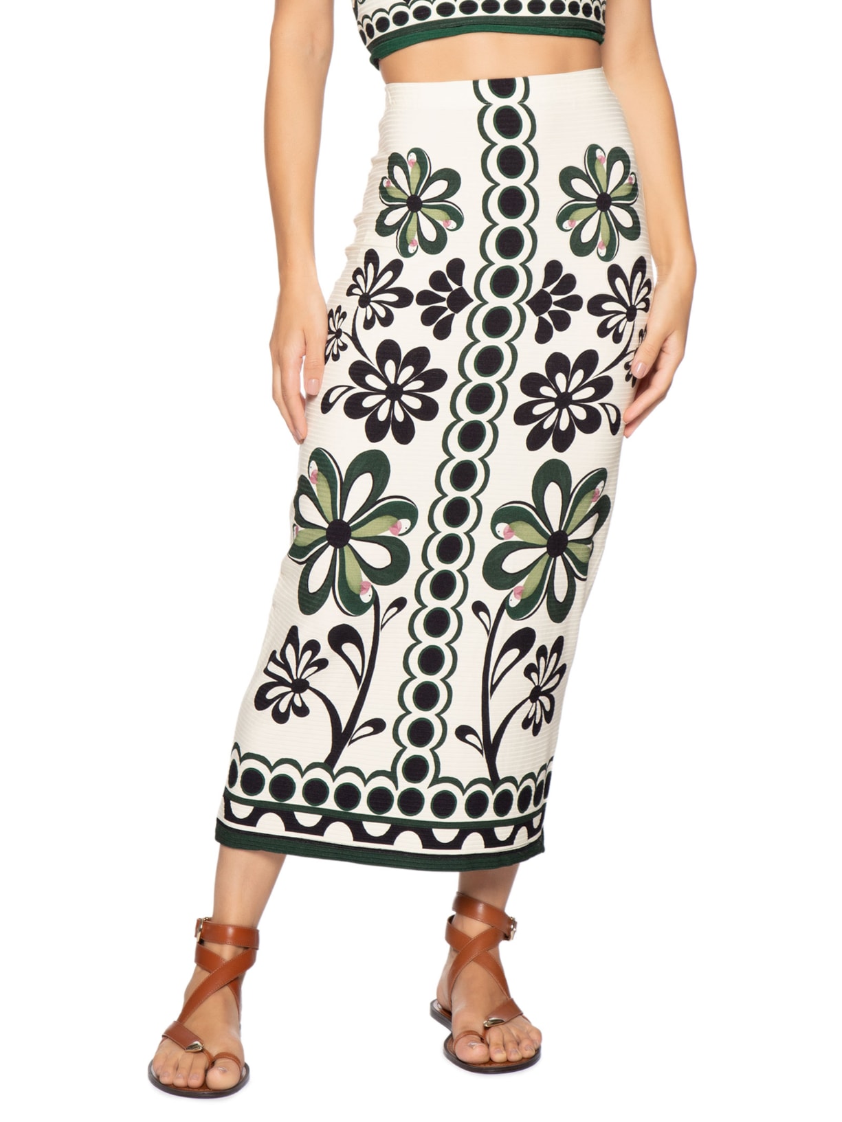 Saia Midi Florara Preto Farm