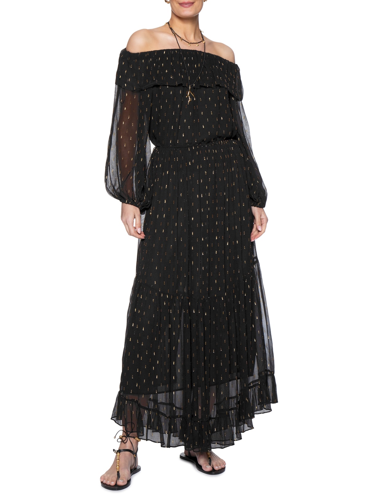 Saia Midi GGT Lurex Preto Maria Filó