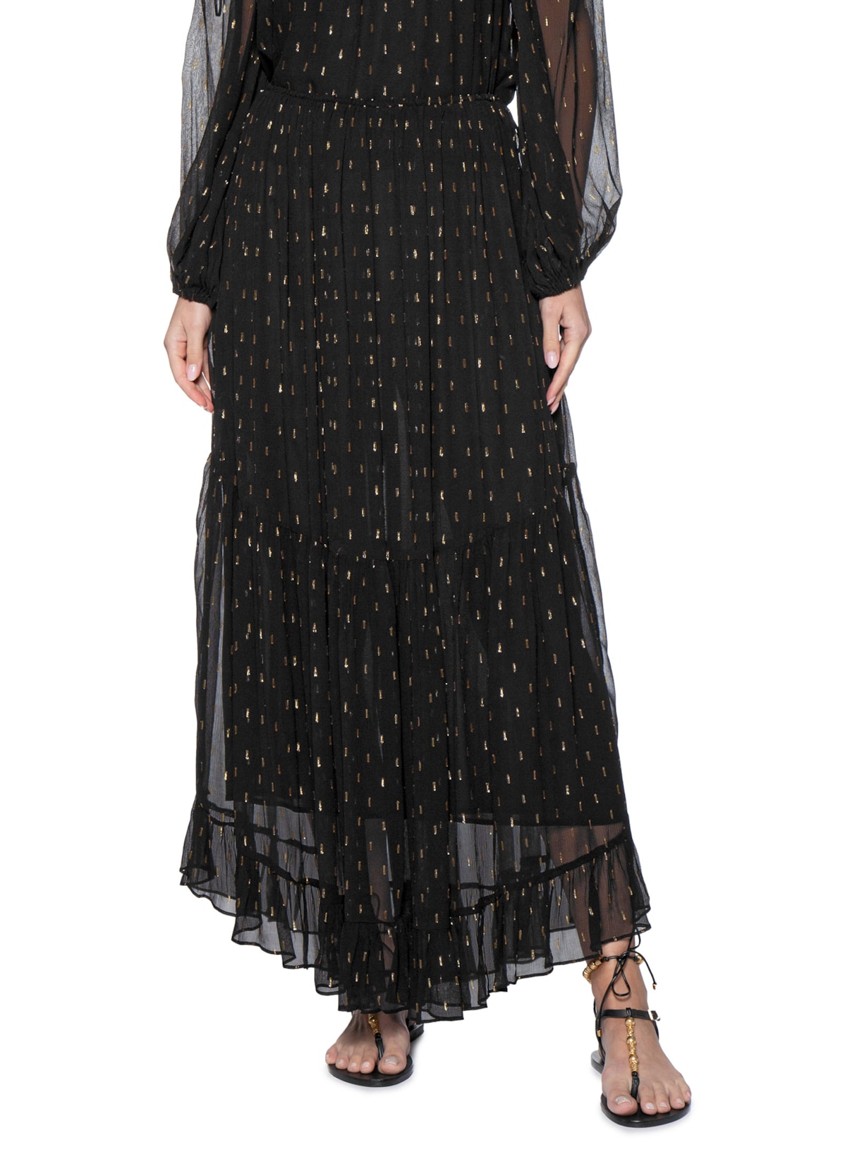 Saia Midi GGT Lurex Preto Maria Filó