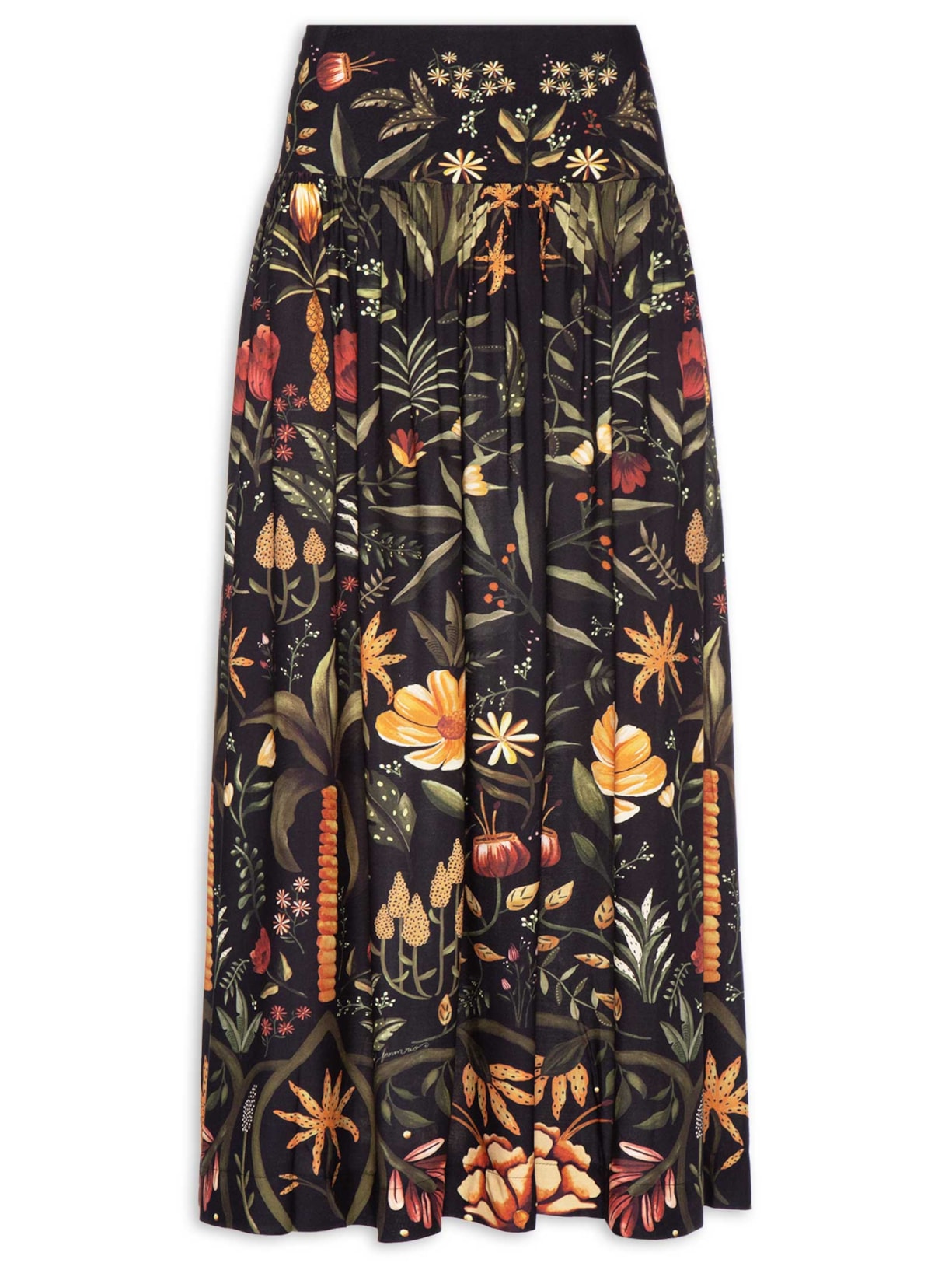 Saia Midi Inverno Tropical Preto Farm