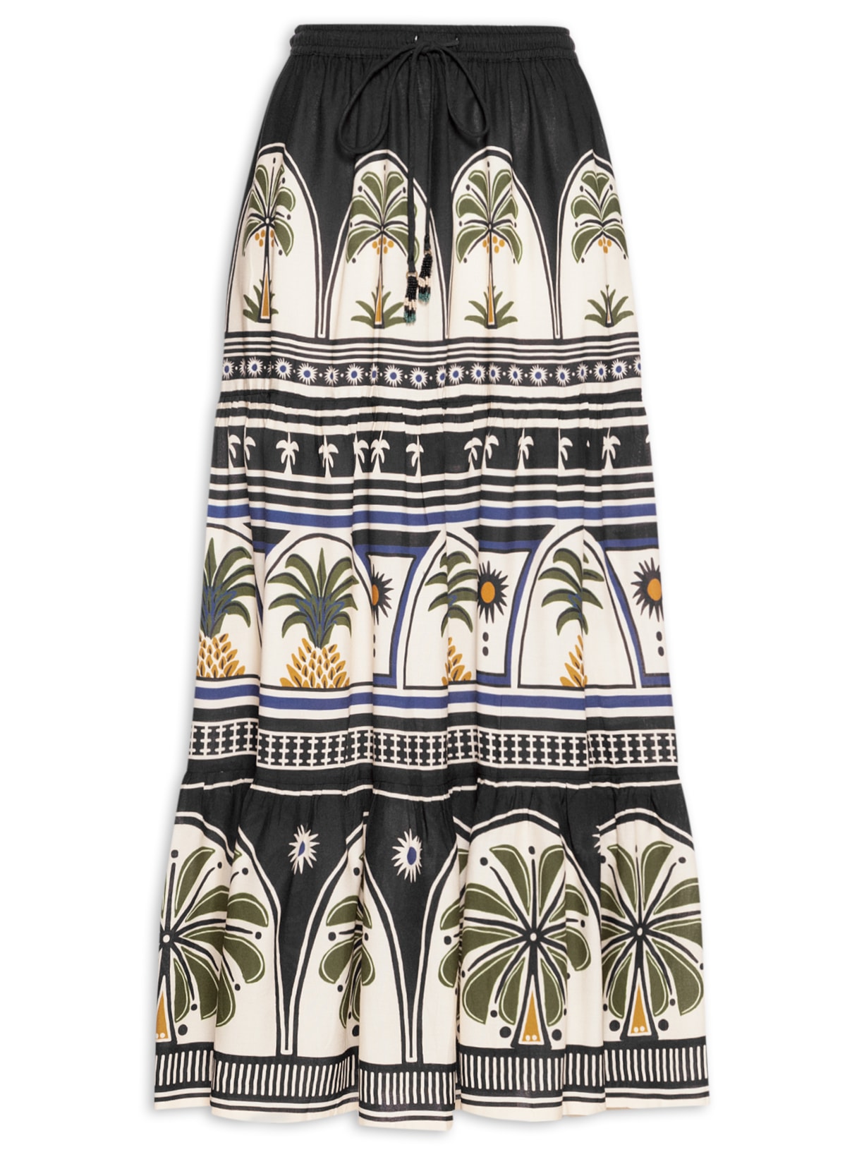 Saia Midi Jardim Tropical - Bege