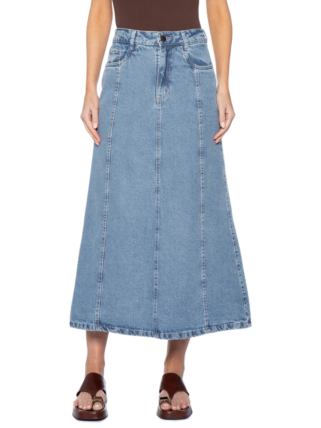Saia Midi Jeans Azul Basiq