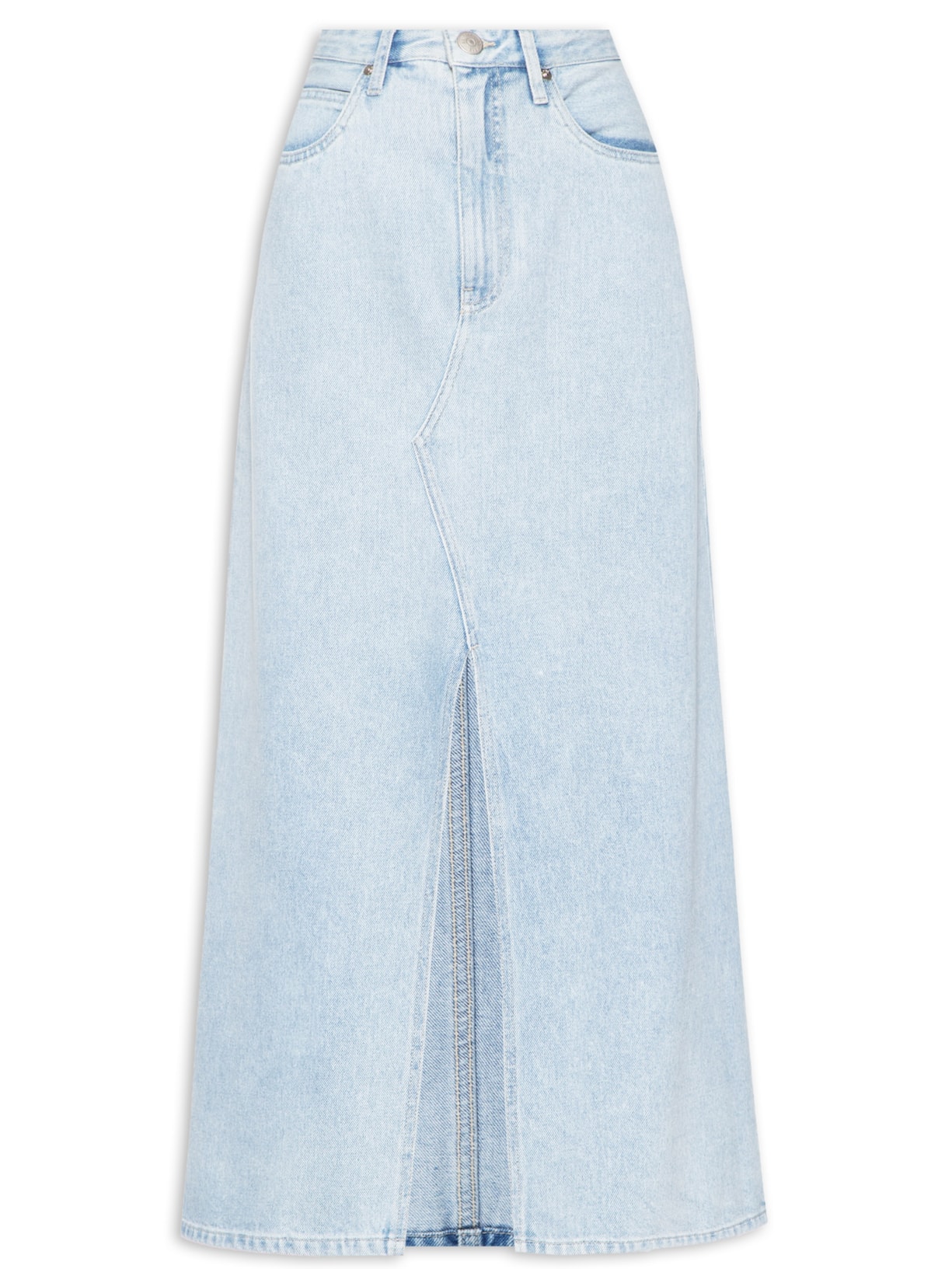 Saia Midi Jeans Com Fenda - Azul