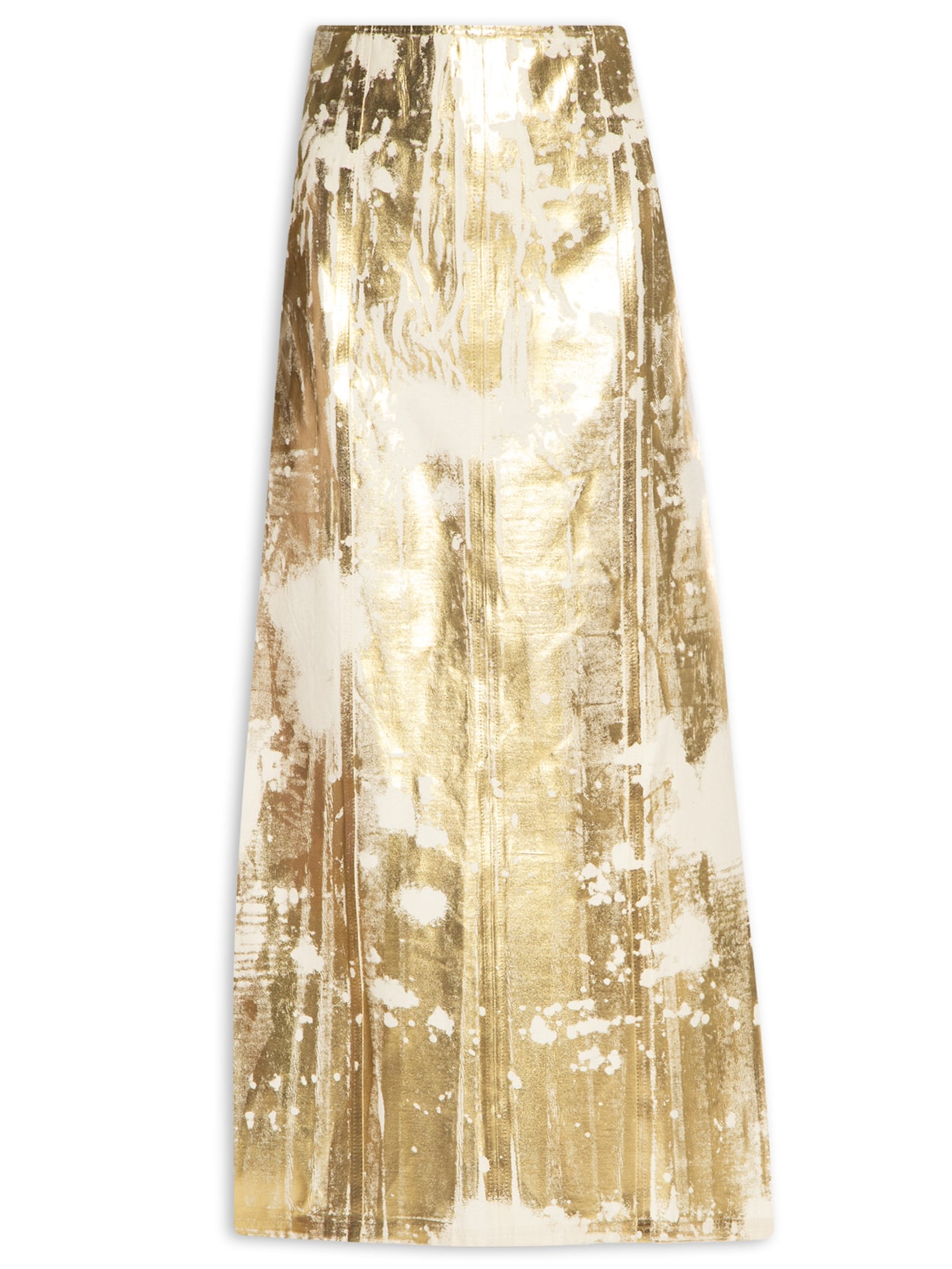 Saia Midi Jeans Estampada Foil - Dourado