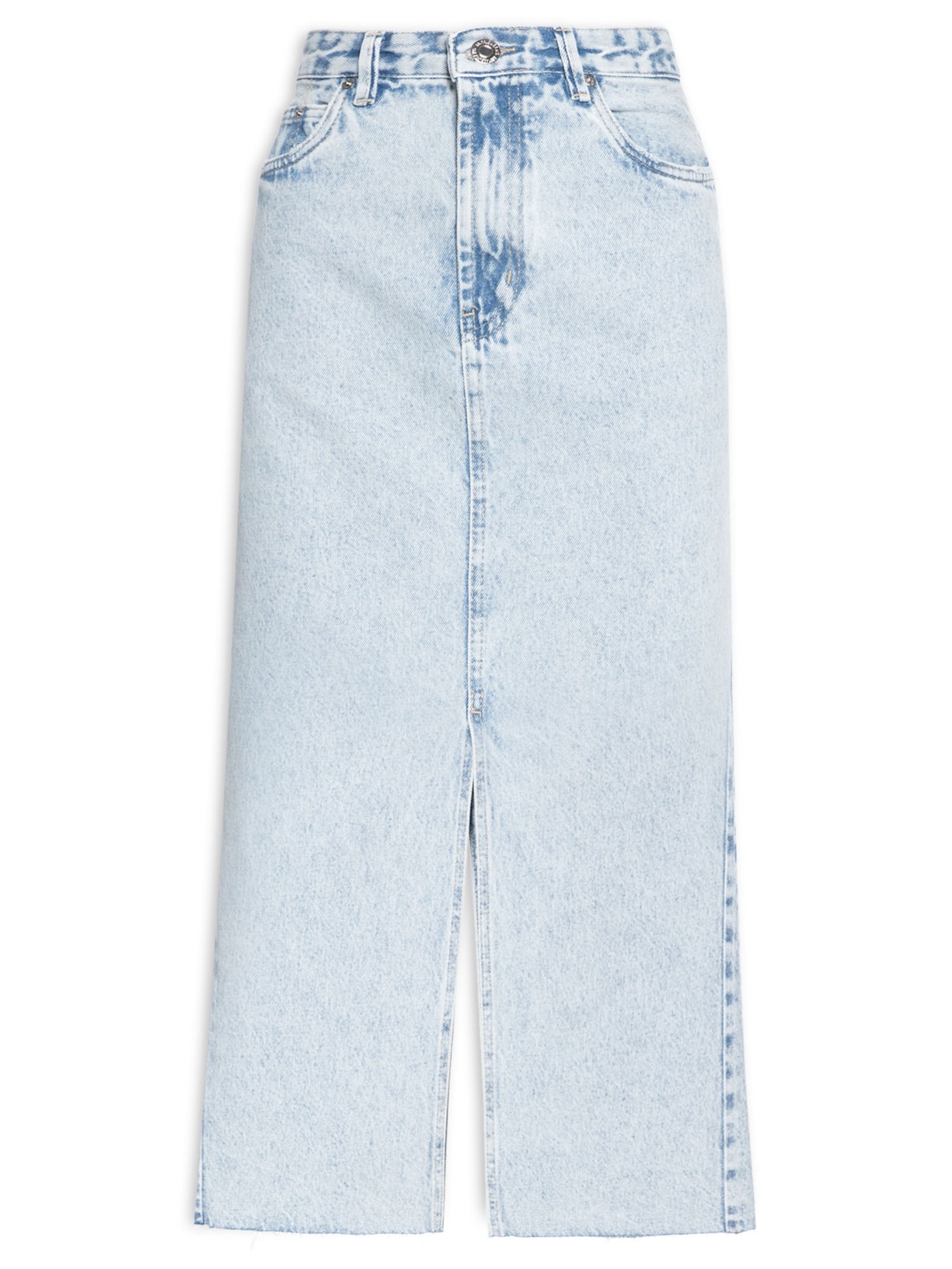 Saia Midi Jeans Fenda Frontal - Azul