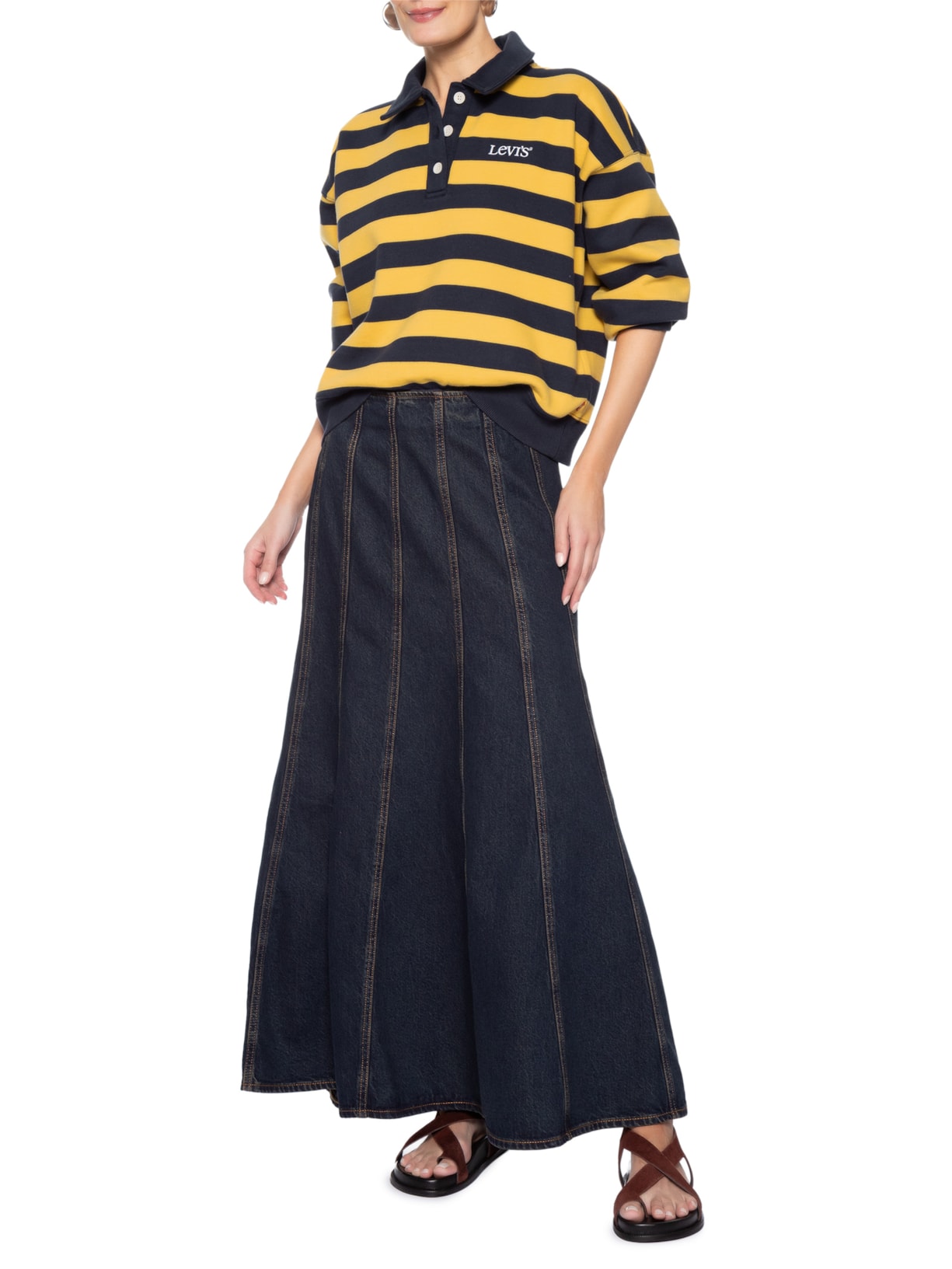 Saia Midi Jeans Seamed Flare Skirt Azul Levi's