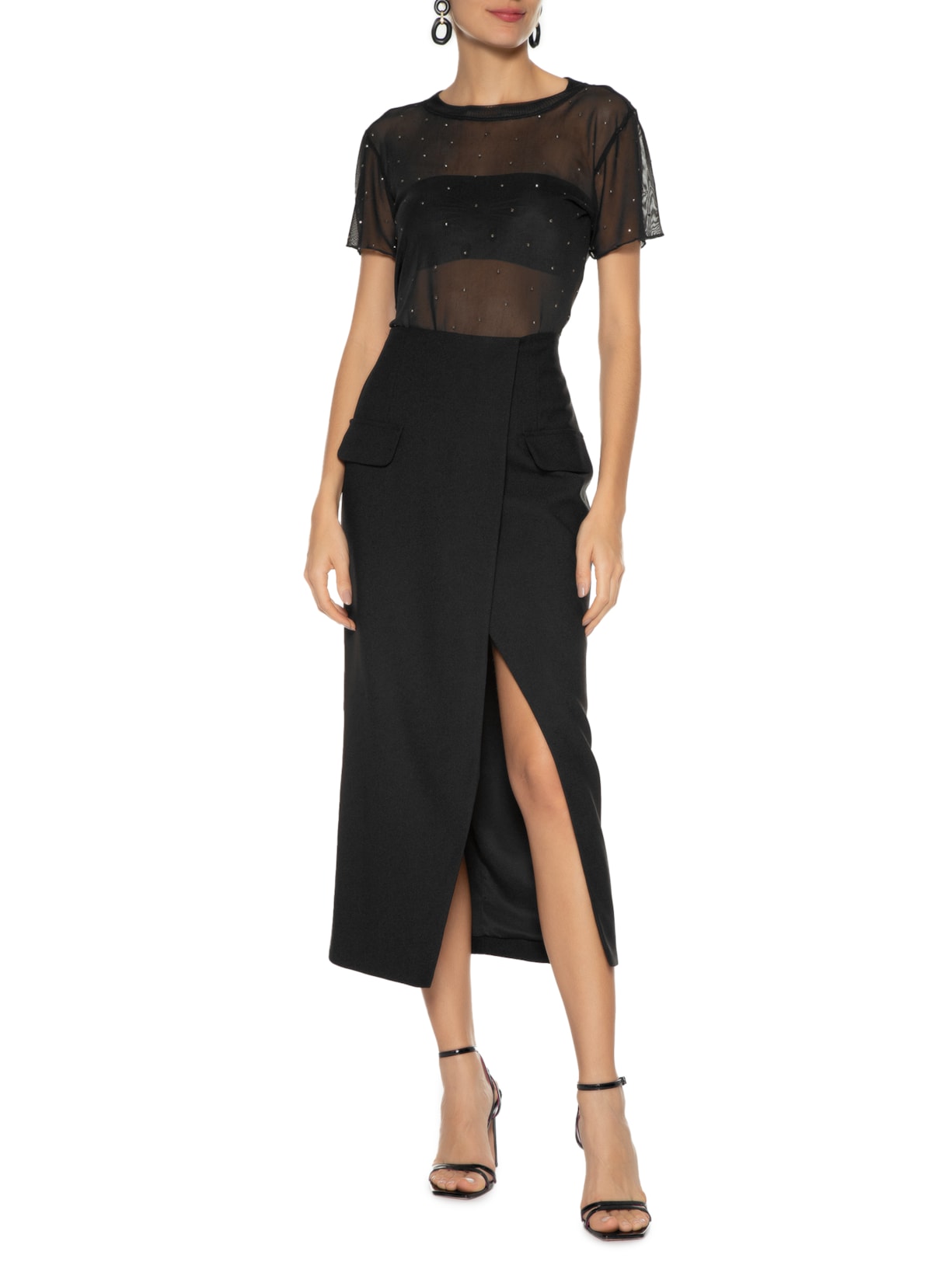 Saia Midi Lais Preto Twenty Four Seven