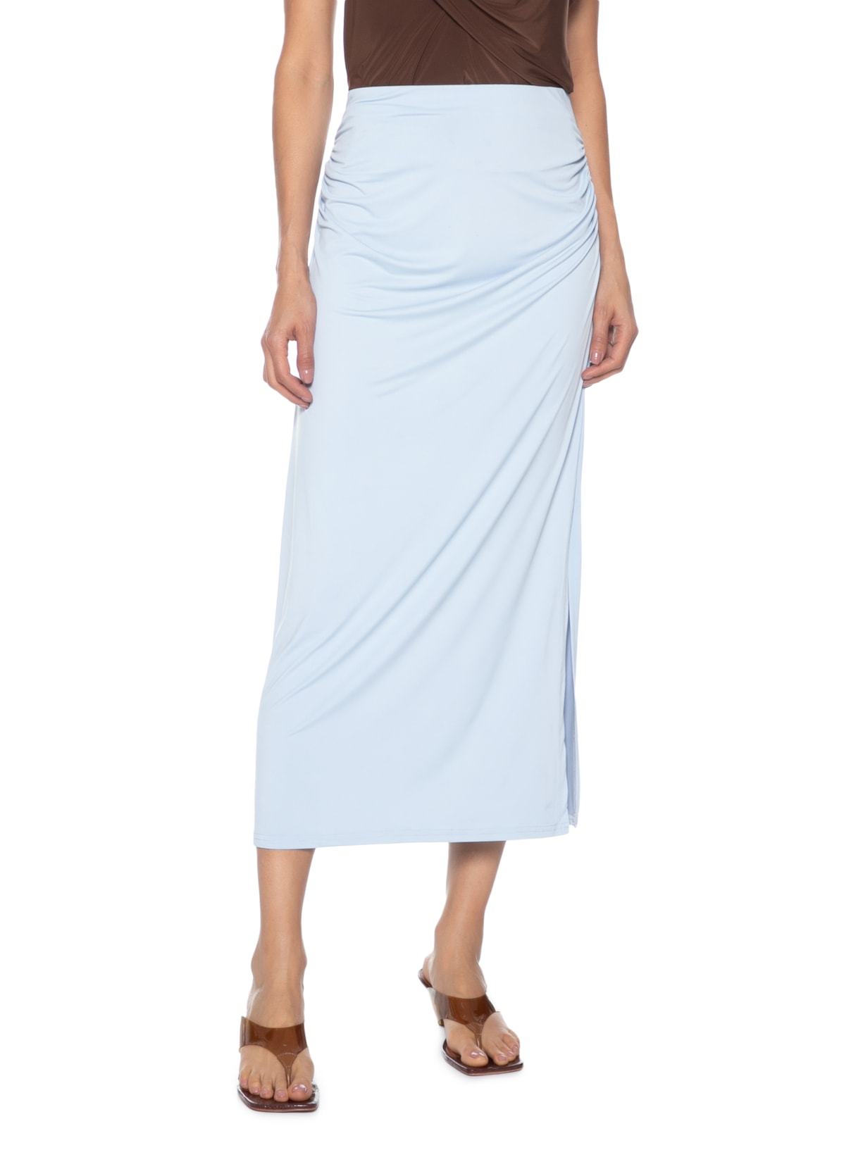 Saia Midi Lateral Drapeada Azul Market 33