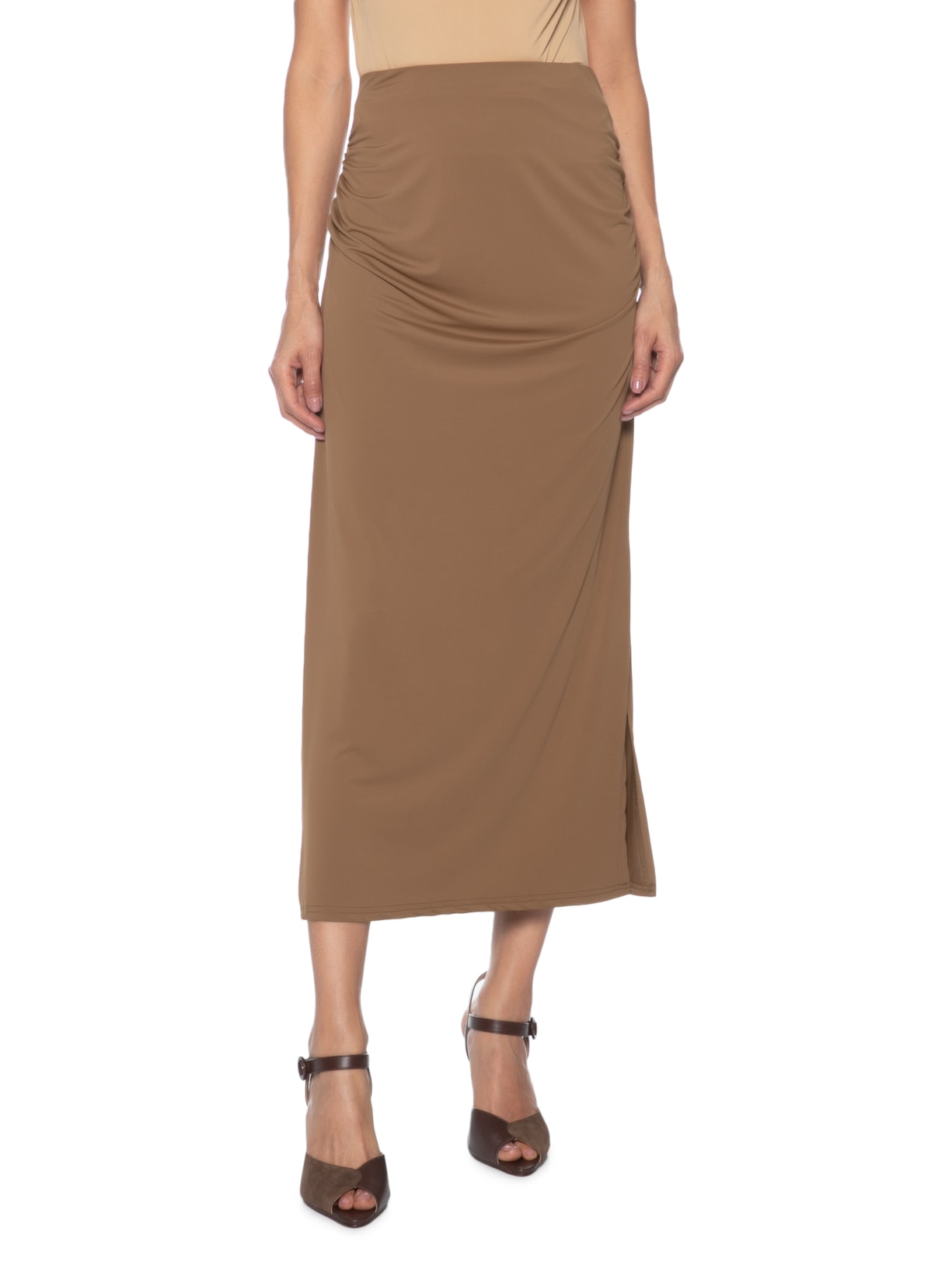 Saia Midi Lateral Drapeada Marrom Market 33