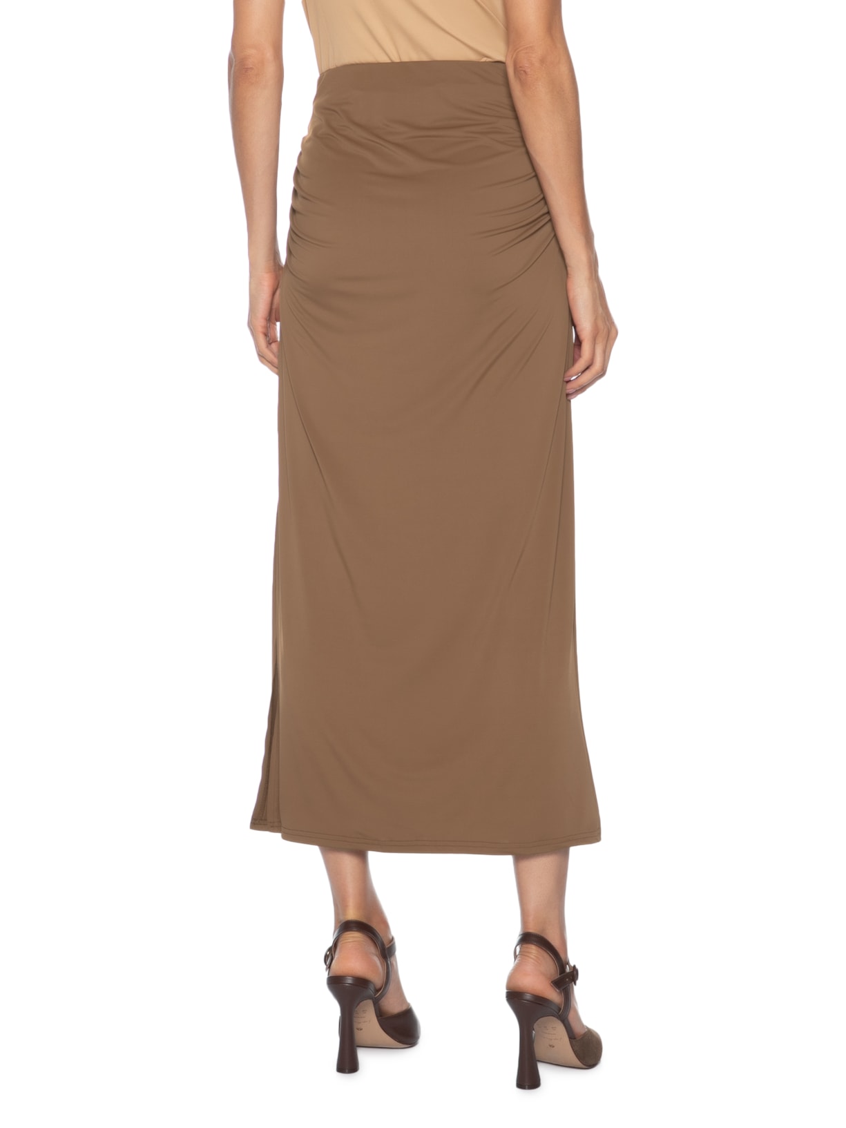 Saia Midi Lateral Drapeada Marrom Market 33