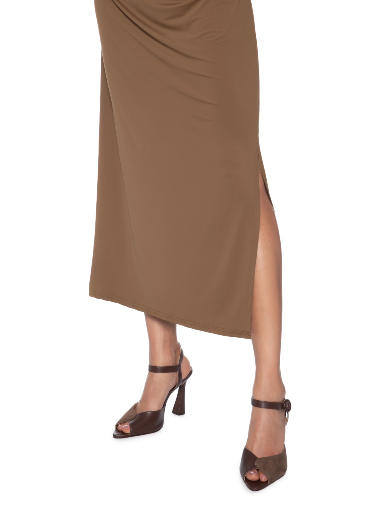 Saia Midi Lateral Drapeada Marrom Market 33