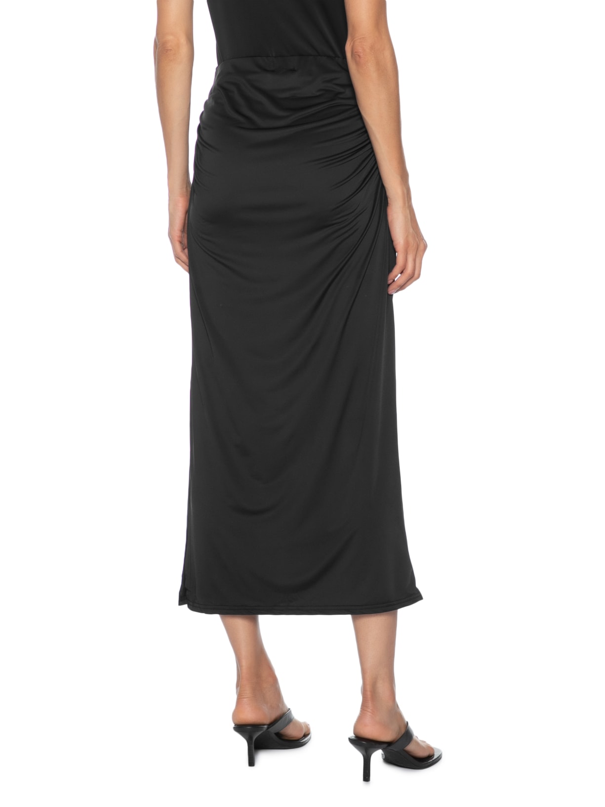 Saia Midi Lateral Drapeada Preto Market 33