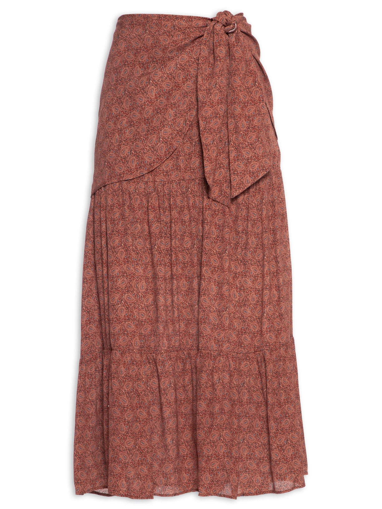 Saia Midi Lenço Estampa Ava Paisley - Vermelho