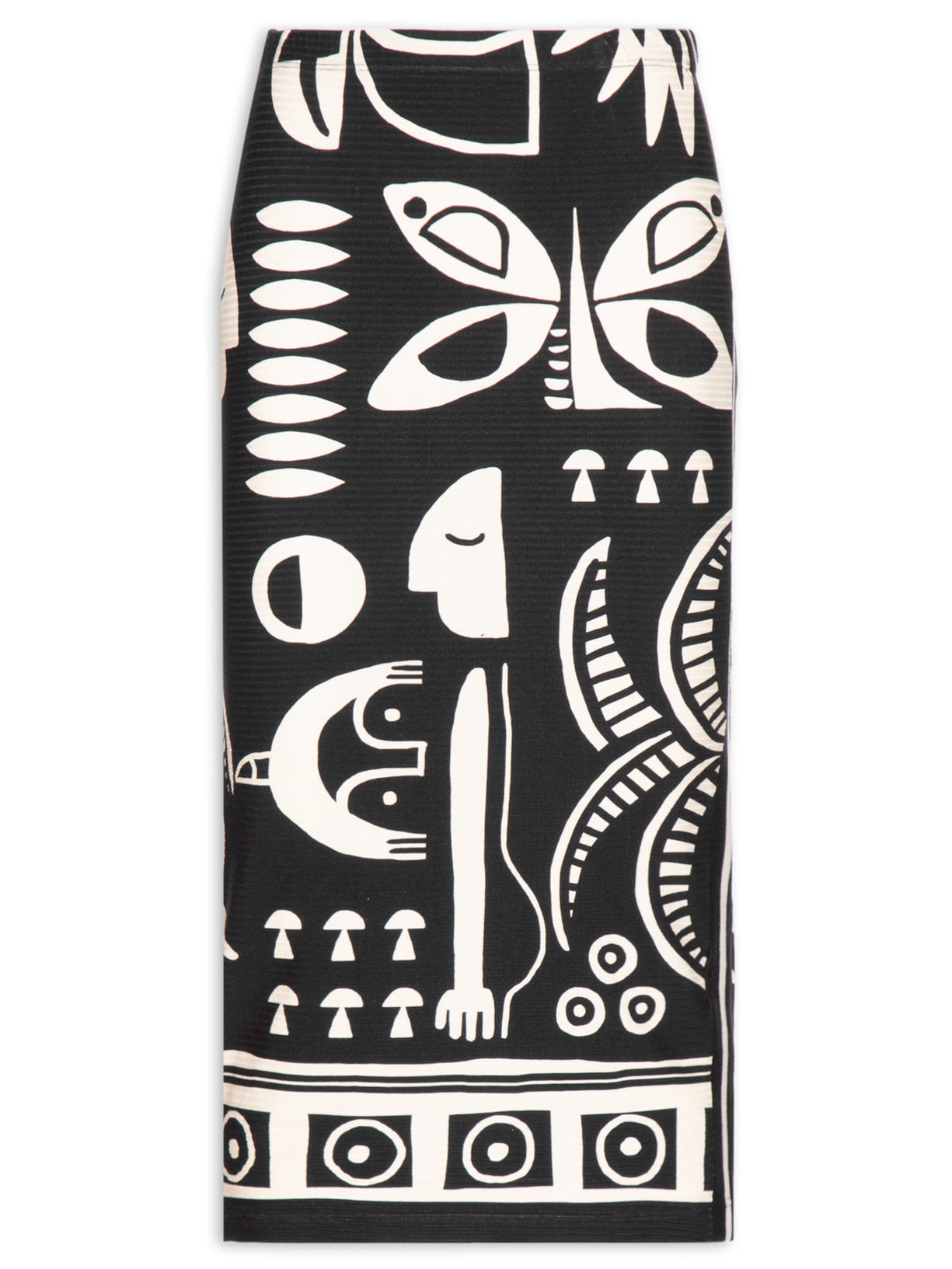 Saia Midi Lenço Tropicano - Preto