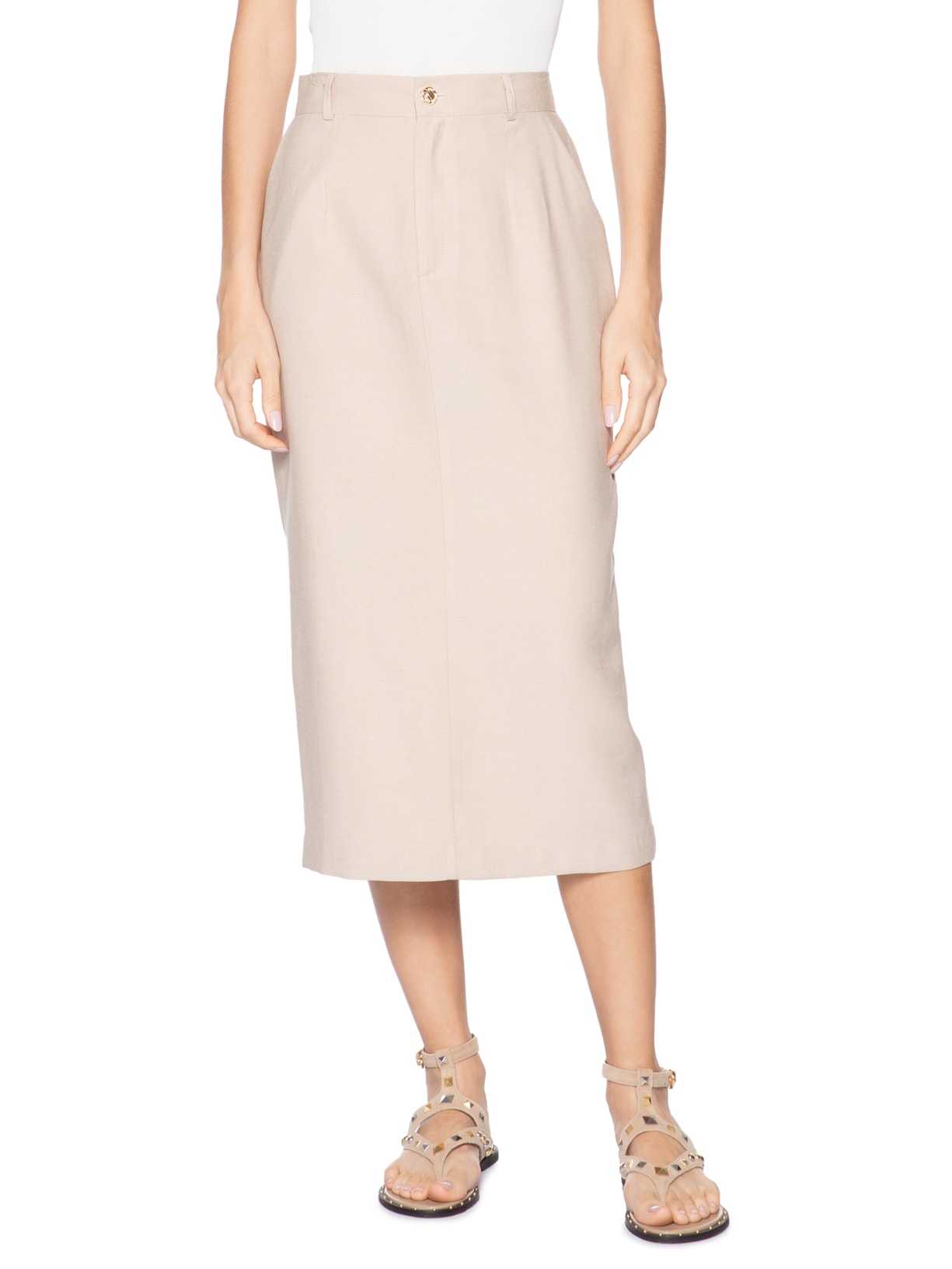 Saia Midi Linho Bege Basiq