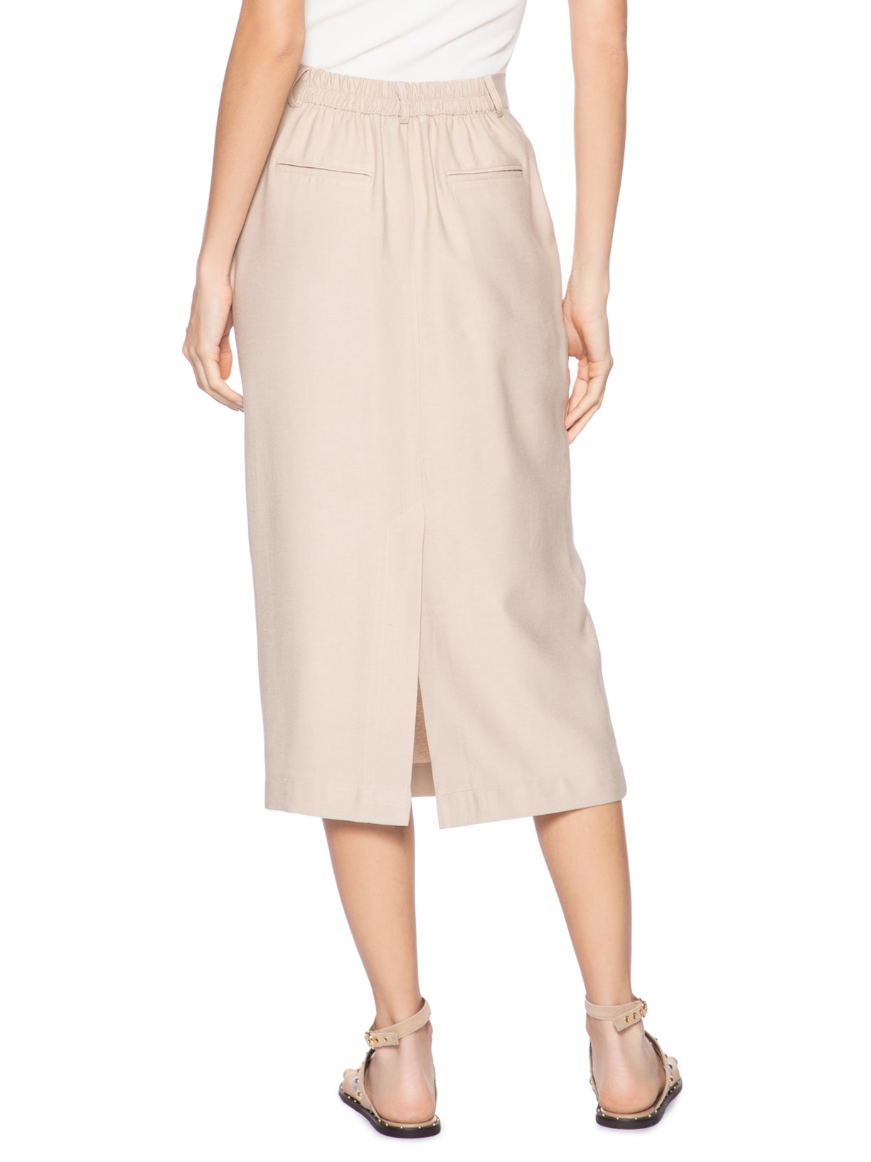 Saia Midi Linho Bege Basiq