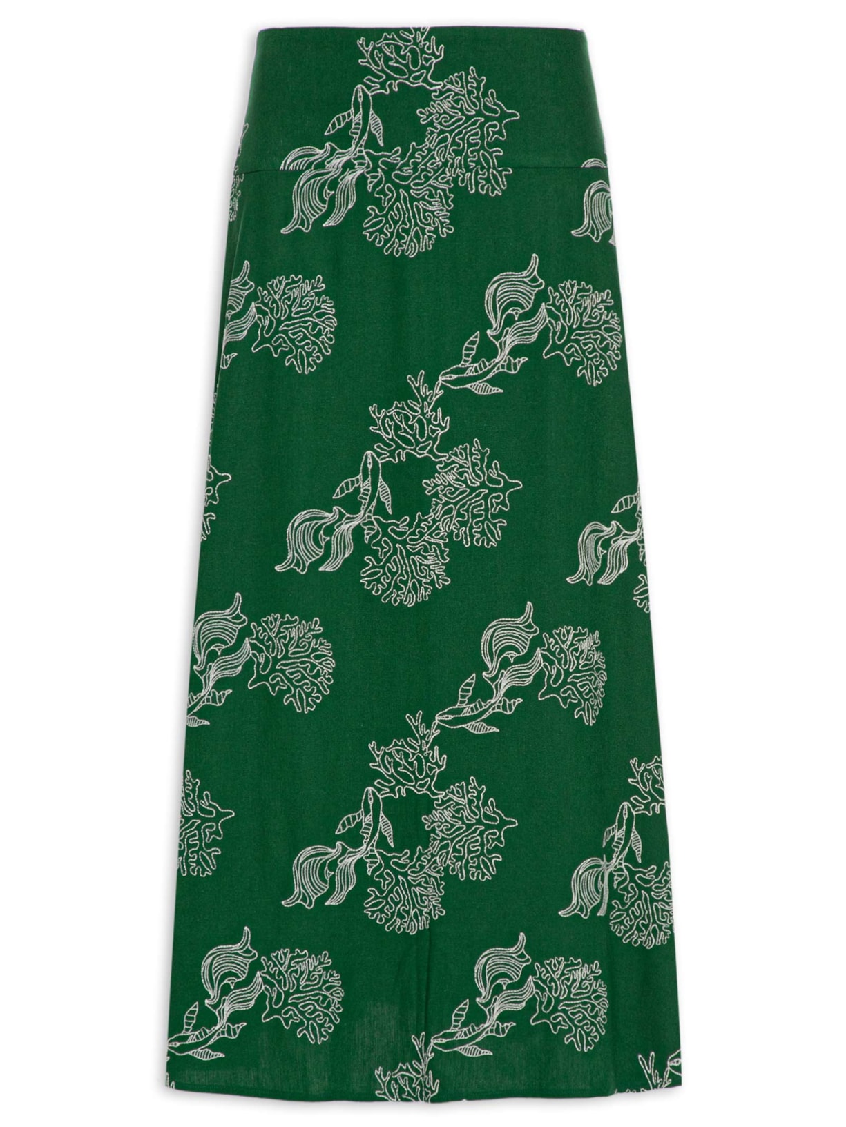 Saia Midi Linho Bordado Recife - Verde