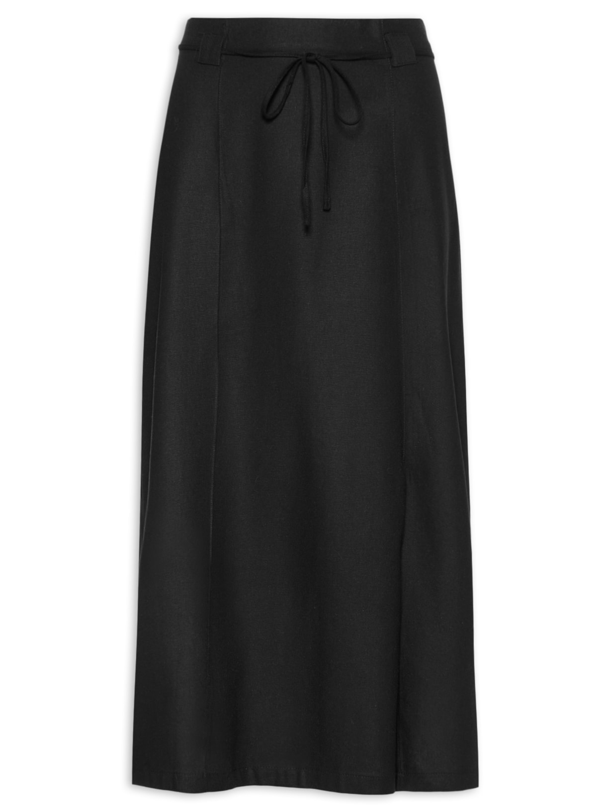 Saia Midi Linho com Fenda Preto Basiq