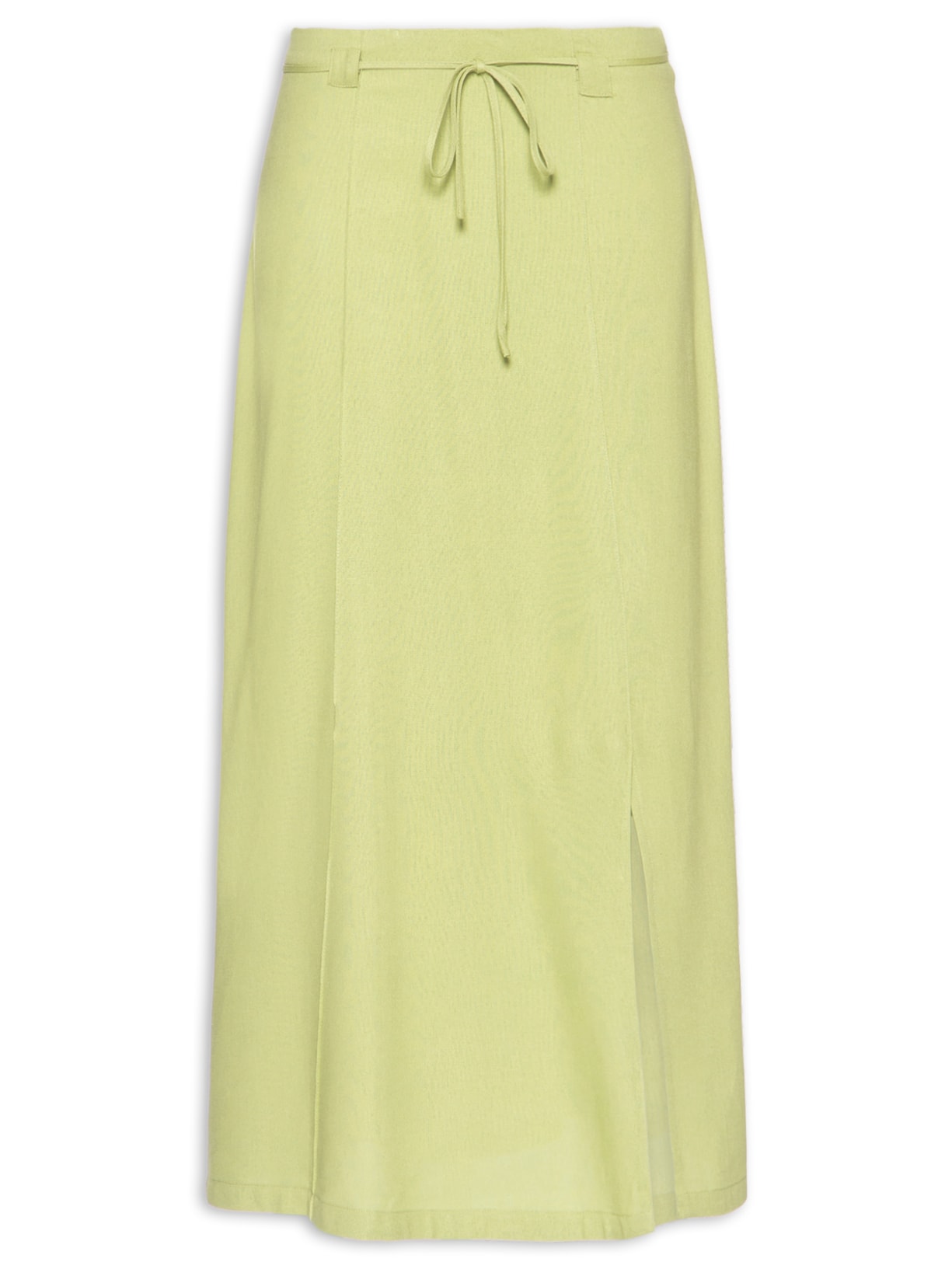 Saia Midi Linho com Fenda Verde Basiq